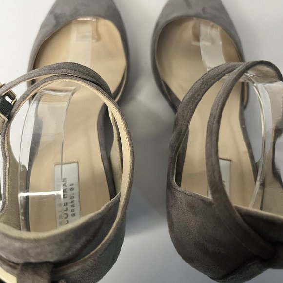 Cole Haan Women's Sz 7.5 B Lacey Suede Walnut Wedge Ankle Strap 3" Heels NWNT - Picture 9 of 12